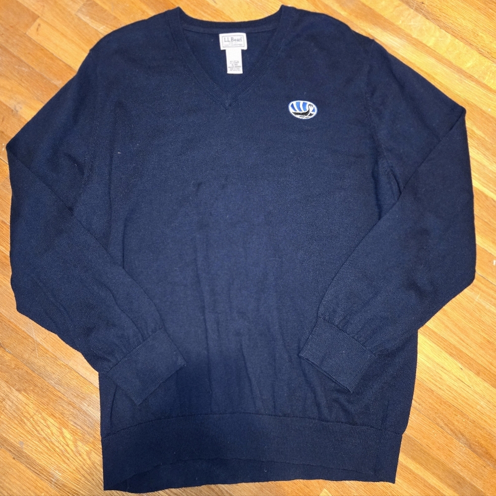 L.L. Bean Men's Dark Blue V-Neck Cashmere Blend‎ Sweater Soft Layers XL